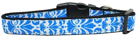 Damask Blue Nylon Dog Collar SM